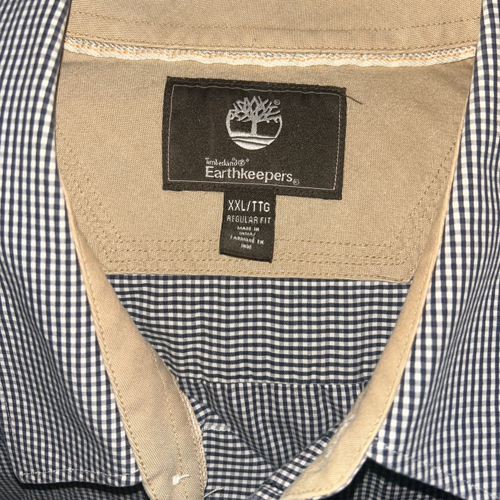 Timberland Blue and Tan Gingham Button-Down Shirt